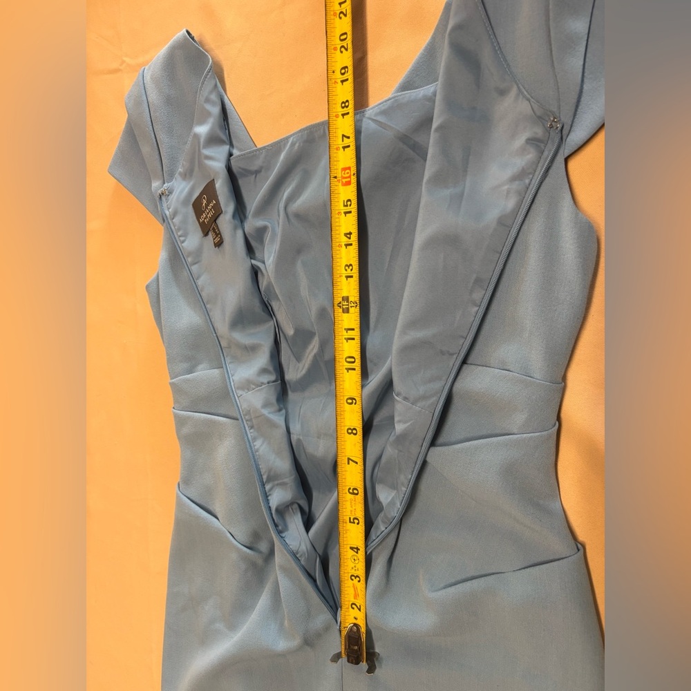 Adrianna Papell Ruched Sheath Dress Sky Blue Sz 10 Office Cocktail Fitted - Picture 10 of 16